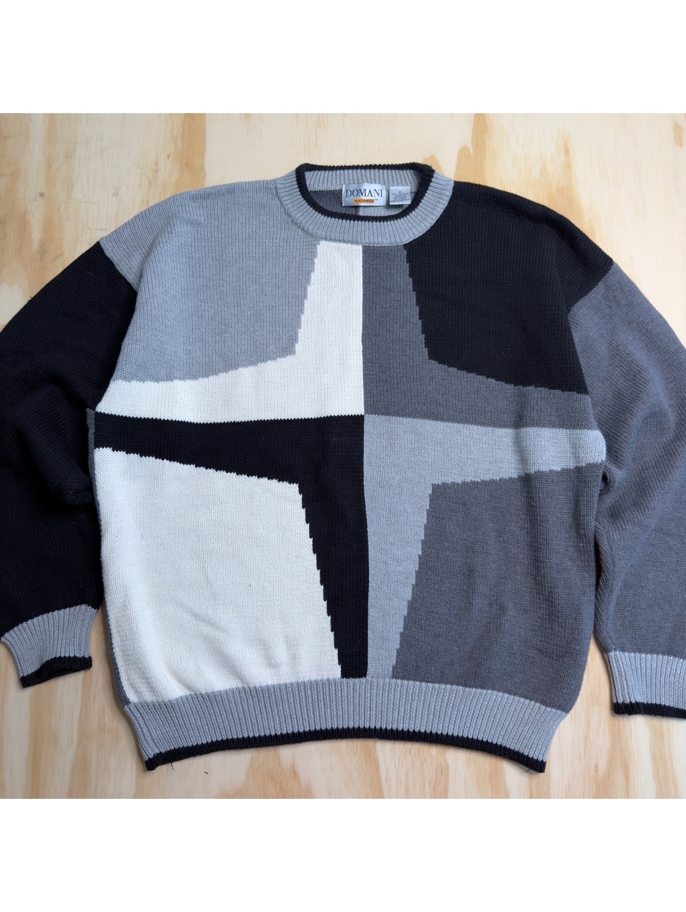 Vintage Domani Uomo Geometric Colorblock Star Crewneck Knit Sweater Size M